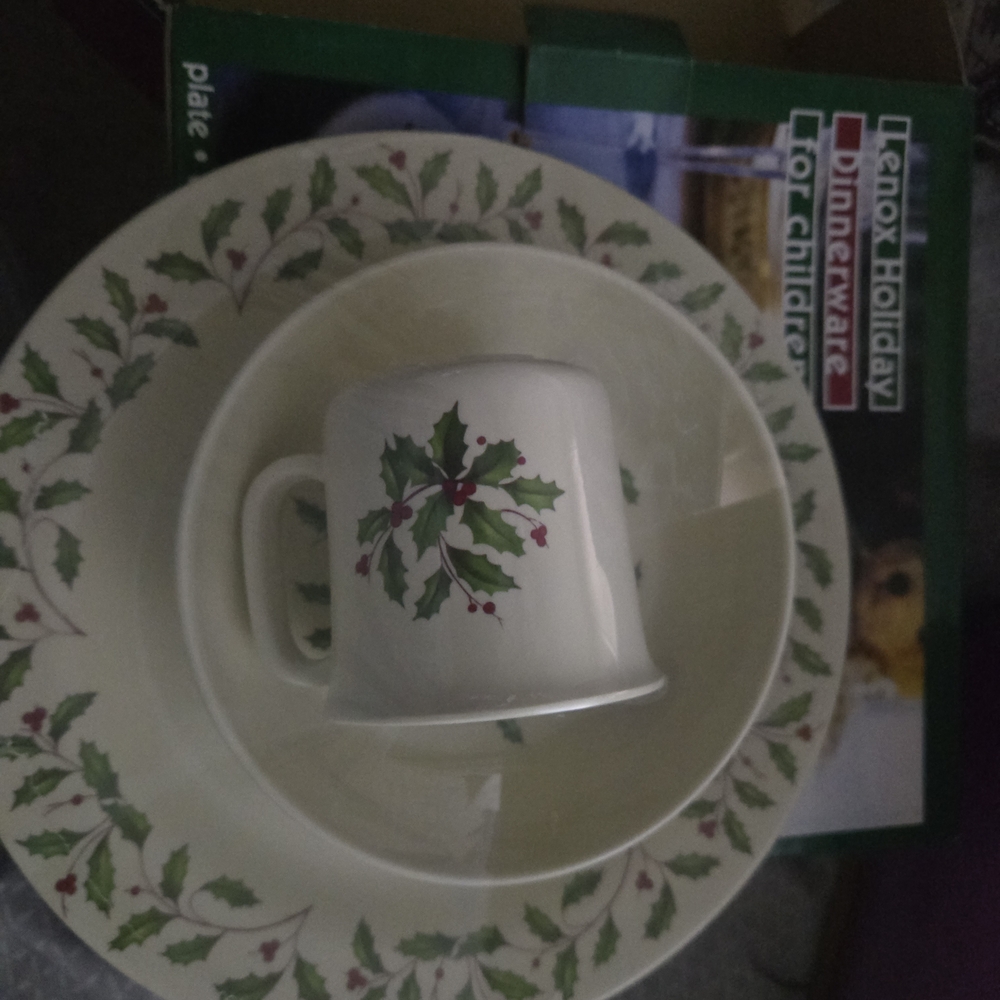 Lenox Holiday Dinnerware - Cream with Green and Red Holly For Children